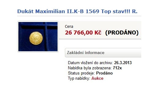 V dražbě si koupil padělek dukátu za 26 tisíc