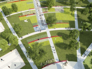 Návrh řešení Horního náměstí v Bystrci od ateliéru RAW, vizualizace: Ateliér RAW