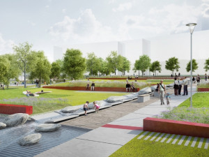 Návrh řešení Horního náměstí v Bystrci od ateliéru RAW, vizualizace: Ateliér RAW