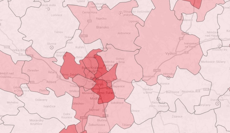 Mapa kriminality pro Brno.