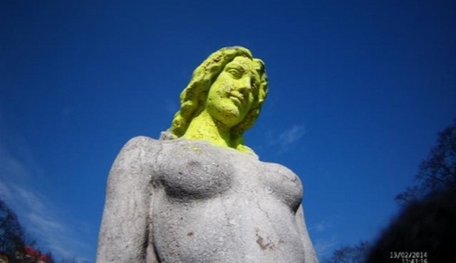 Sochu vodní víly potřísnil neznámý vandal, foto: Městská policie Brno