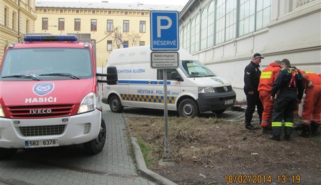 Uvězněnou kočku vyprošťovali hasiči i strážníci, foto: Městská policie Brno