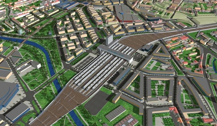 Návrh odsunutého nádraží v lokalitě Jižní centrum, vizualizace: Europoint Brno