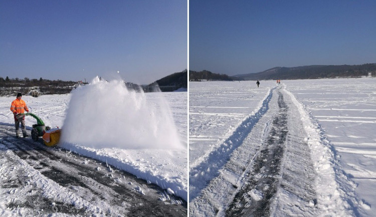 Vznikající bruslařská  dráha na přehradě