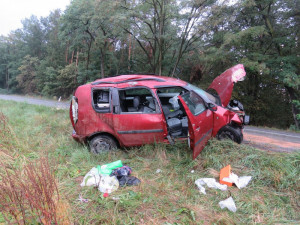 Řidička dostala smyk a narazila do stromu. Zranila sebe i dva své syny, jednoho přitom těžce