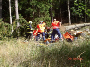 Na lesního dělníka spadl strom. S vážným zraněním ho transportoval vrtulník