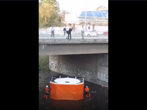 VIDEO: Muž chtěl skočit z mostu na Křenové ulici, ve skvělé souhře s hasiči ho zachránili policisté