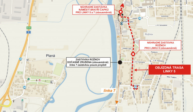 Zastávka Rožnov je dočasně zrušena, důvodem je rekonstrukce Lidické