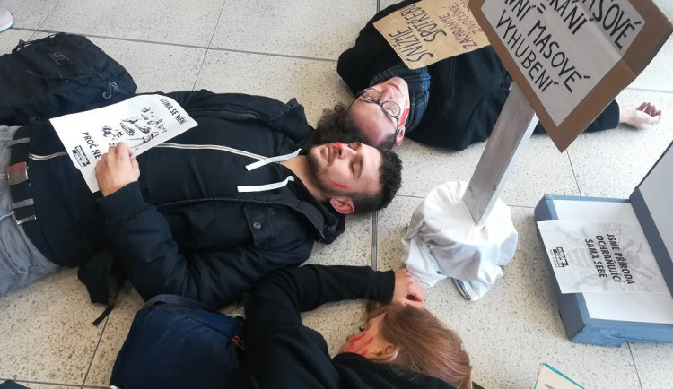 Aktivisté demonstrativně zemřeli v OC Letmo v Brně