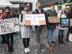 Na Masaryčce se aktivisté postaví do tiché uličky za kapry, nelíbí se jim zabíjení kvůli Vánocům
