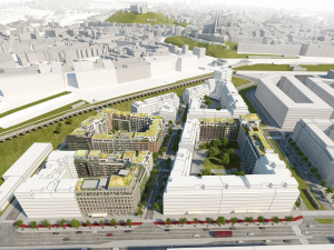 Vizualizace nové čtvrti na jih od centra od architektonické kanceláře Burian-Křivinka