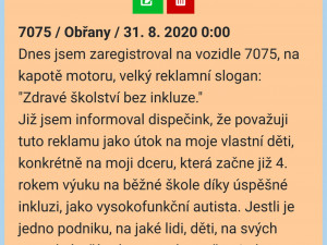 Řidič brněnské hromadné dopravy odmítá jezdit autobusem se sloganem „Zdravé školství bez inkluze“ od hnutí SPD. Uráží to jeho děti