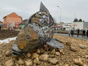 FOTO: V Pohořelicích odhalili pětimetrovou sochu kapra