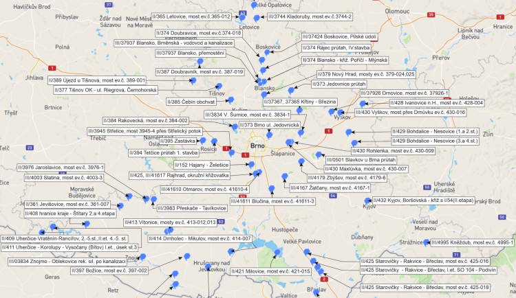 Přehledná mapka, kde se letos bude pracovat
