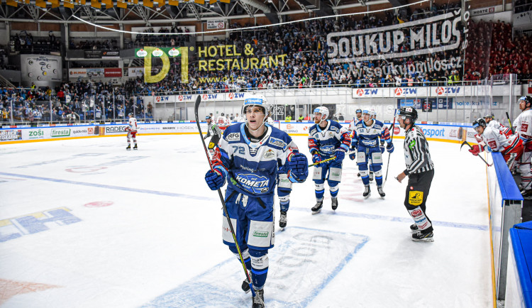 Zápas Komety Brno a olomouckých hokejistů.