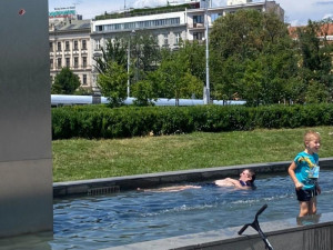 Z brněnské kašny je plovárna. Brňané se i přes zákaz ve vodní díle rochní