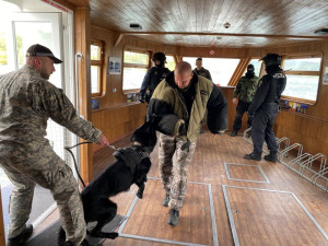 Brněnští strážnici nacvičovali zásahy v krizových situacích na lodi. Součástí tréninku byli i psi