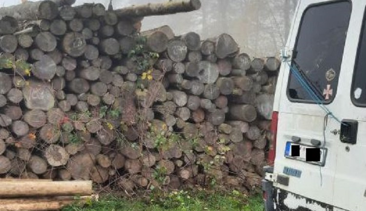 Dodávka u skládky dřeva