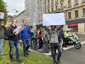 Aktivisté za nižší rychlost obsadili silnici v Brně. Řidiči je vytroubili