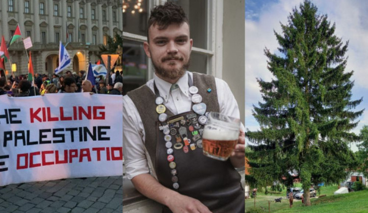 ŘÍJEN 2023: Propalestinské protesty, punkový výčepák a vánoční strom