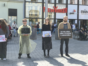 Aktivisté v Brně protestovali proti pokusům na zvířatech. Kolemjdoucí na ně útočně pokřikovali