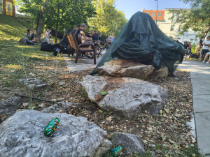 Žába sedí na prameni a bublá. Nová fontána oživila parčík v Žabovřeskách