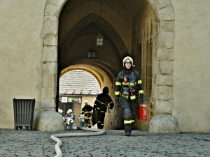 Hasiči nacvičovali likvidaci plamenů na Špilberku, foto: hasiči JMK