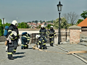 Hasiči nacvičovali likvidaci plamenů na Špilberku, foto: hasiči JMK
