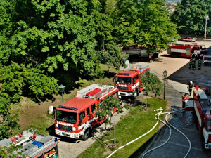Hasiči nacvičovali likvidaci plamenů na Špilberku, foto: hasiči JMK