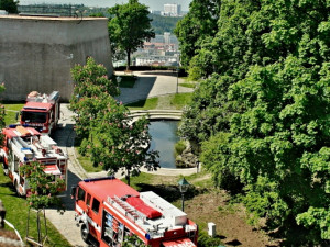 Hasiči nacvičovali likvidaci plamenů na Špilberku, foto: hasiči JMK