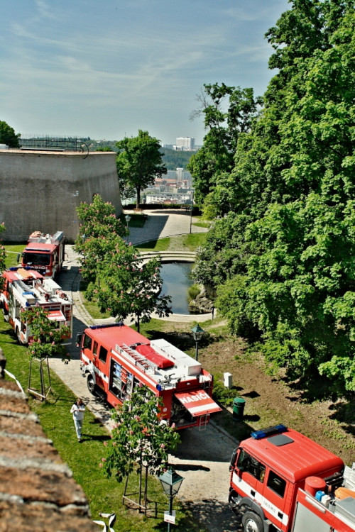 Hasiči nacvičovali likvidaci plamenů na Špilberku, foto: hasiči JMK