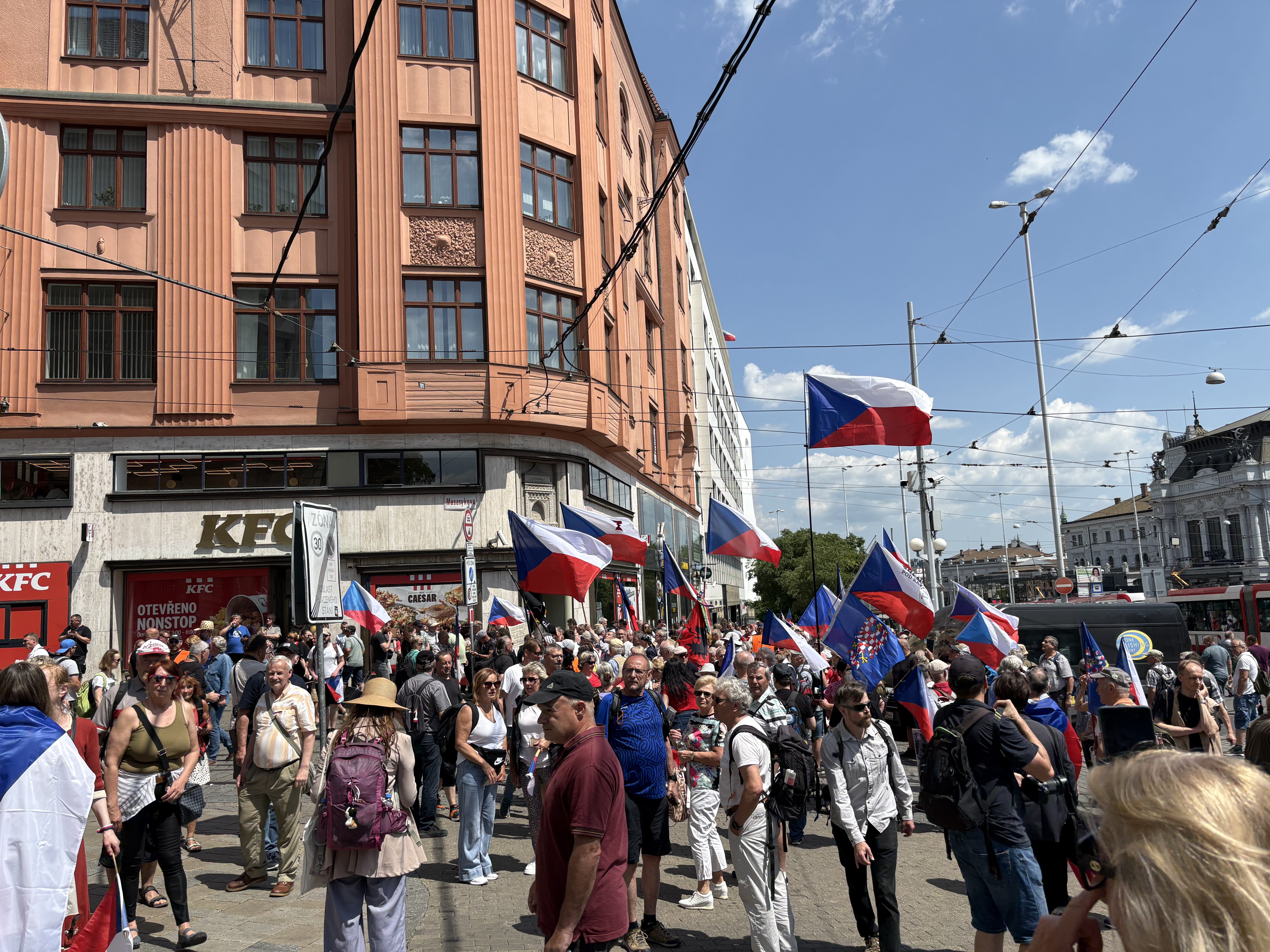 FOTO: Husitský chorál a české vlajky. Brnem prošel protest proti sudetským Němcům