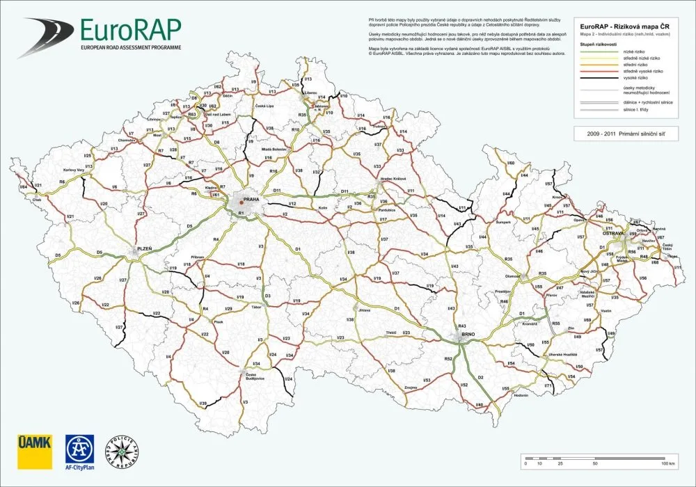Mapa výzkumu EuroRAP prozrazuje nebezpečné silnice v ČR, foto: EuroRAP