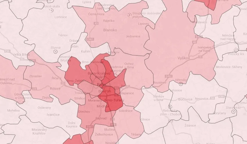 Mapa kriminality pro Brno.