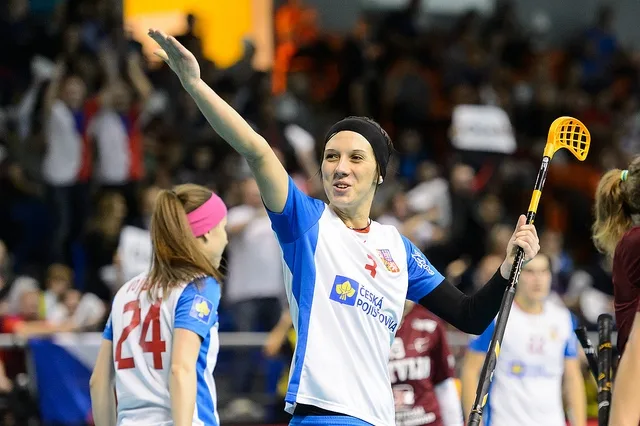 Gabriela Žůrková oslavuje svou trefu do sítě Lotyšska. Zdroj: WFC2013