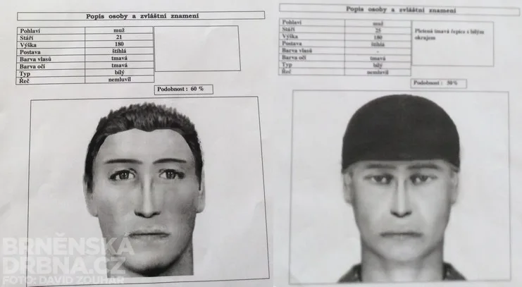 Policisté na základě popisu žen vypracovaly portréty útočníka, foto: Policie ČR, Brněnská Drbna, David Zouhar