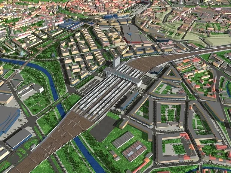 Návrh odsunutého nádraží v lokalitě Jižní centrum, vizualizace: Europoint Brno