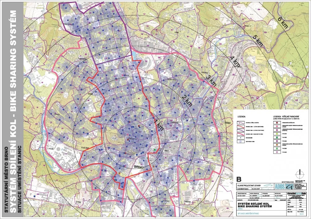 Mapa s možným umístěním stanic
