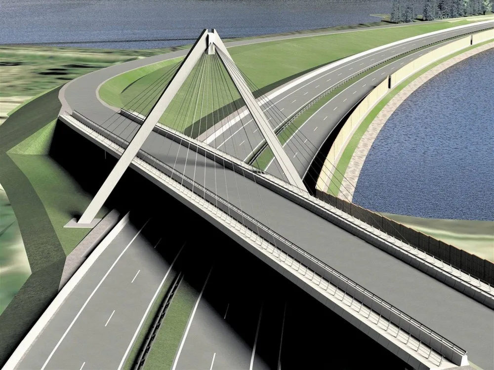 Plán závěsného mostu na silnici R52 u nádrží Nové Mlýny, Zdroj: Projektový tým R52