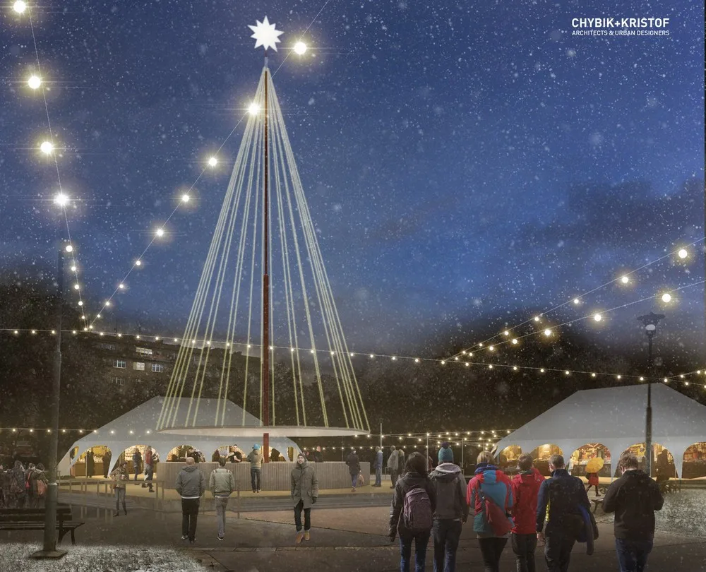 Vizualizace adventních trhů na Moravském náměstí, zdroj:  Chybik+Kristof Architects &amp; Urban Designers
