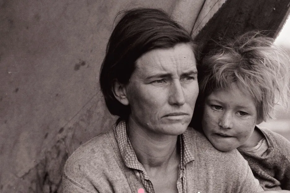 Slavné foto matky s dětmi z dob Velké hospodářské krize, Kočující matka, autor: Dorothea Lang
