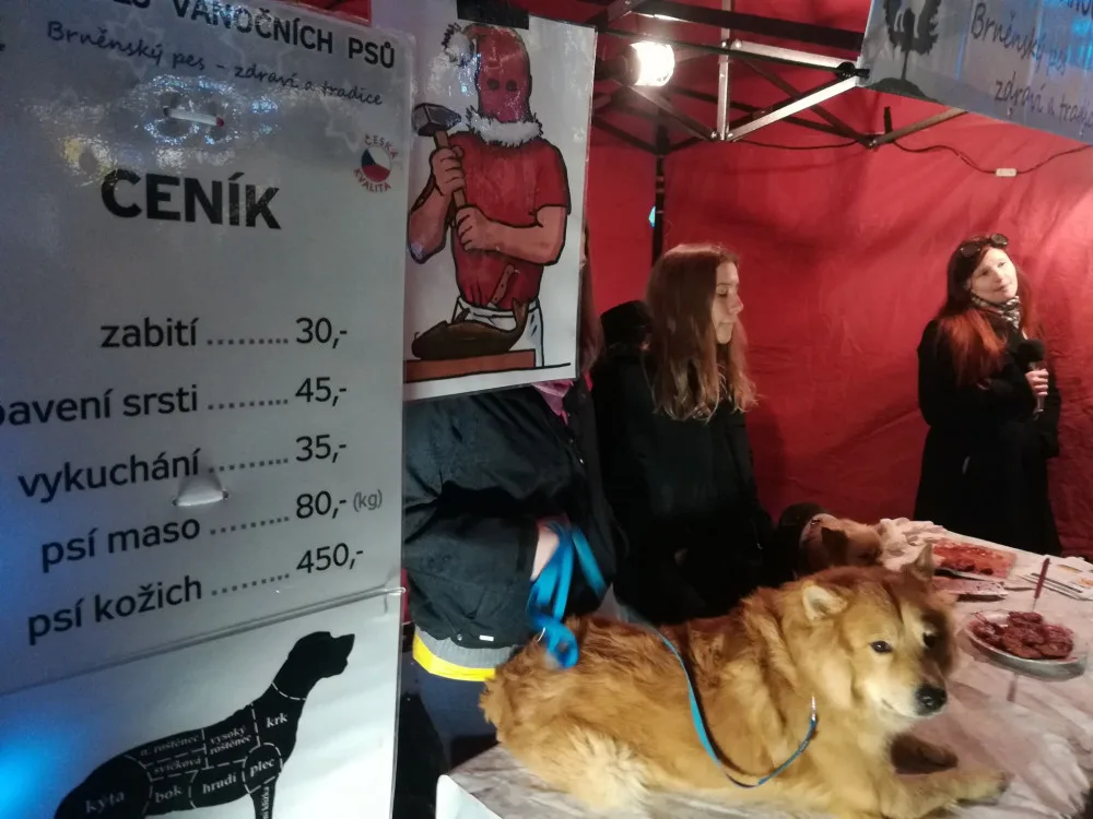 FOTO: Štědrovečerní pes, vykuchaný či v celku. Prodej psího masa vzbudil v Brně rozruch
