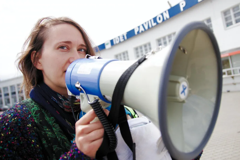 Protestní happening proti konání veletrhu IDET