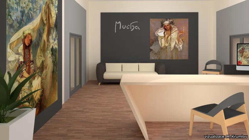 Vizualizace nové expozice Alfonse Muchyv Moravském Krumlově