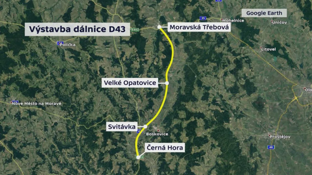 Plánovaná trasa silnice 43