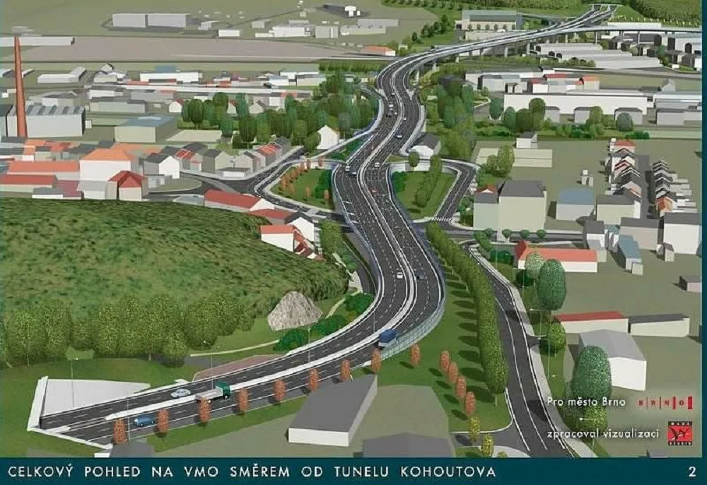 Vizualizace VMO mezi Husovickým tunelem a tunelem pod Vinohrady