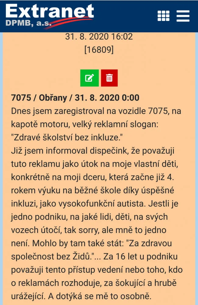 Řidič brněnské hromadné dopravy odmítá jezdit autobusem se sloganem „Zdravé školství bez inkluze“ od hnutí SPD. Uráží to jeho děti