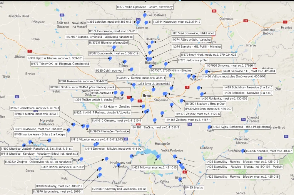 Přehledná mapka, kde se letos bude pracovat
