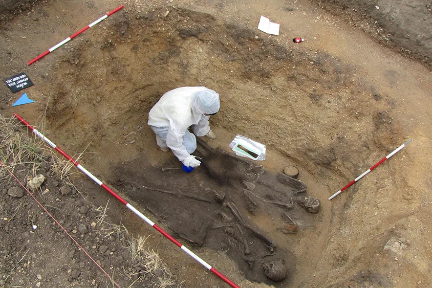 Archeologové našli na jižní Moravě kostru germánského bojovníka pohřbeného se psy