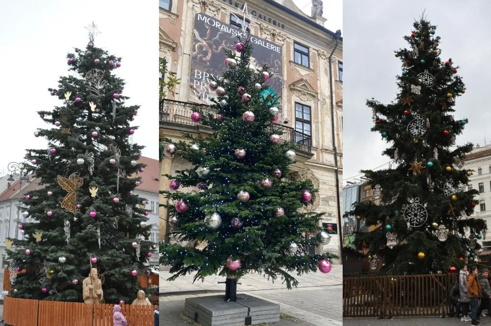 Centrum Brna o Vánocích zdobí tři vánoční stromky.